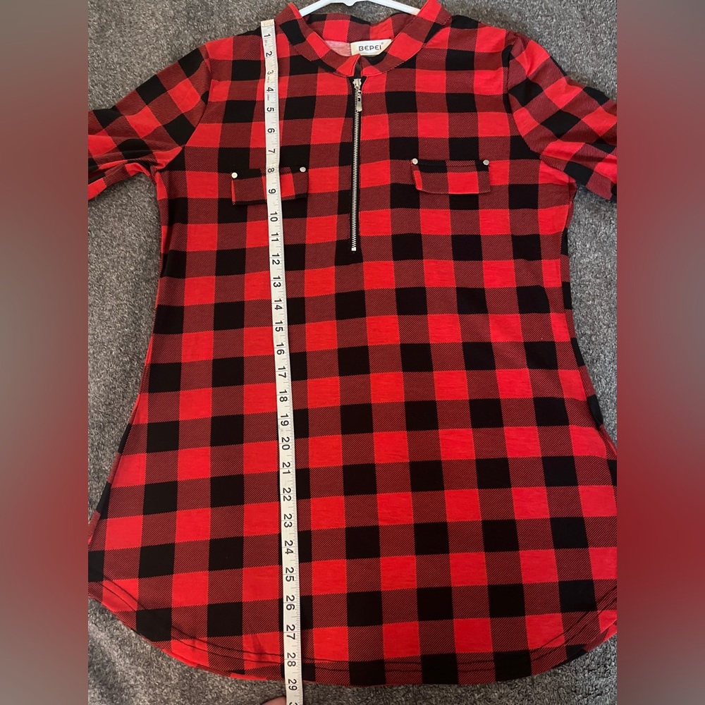 Beipei Buffalo Check Tee with 3/4 Sleeve and Zip-up